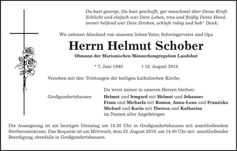 Traueranzeige Helmut Schober