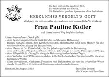 Traueranzeige Pauline Koller