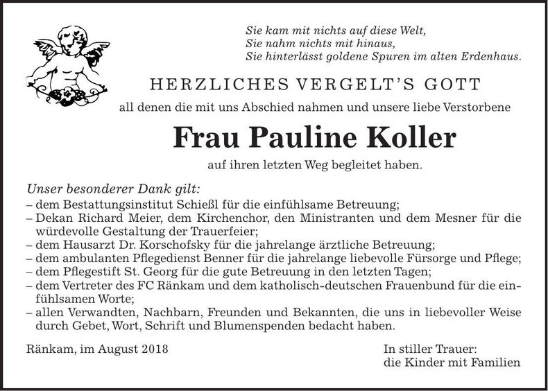 Traueranzeige Pauline Koller