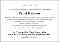 Traueranzeige Ernst Krinner