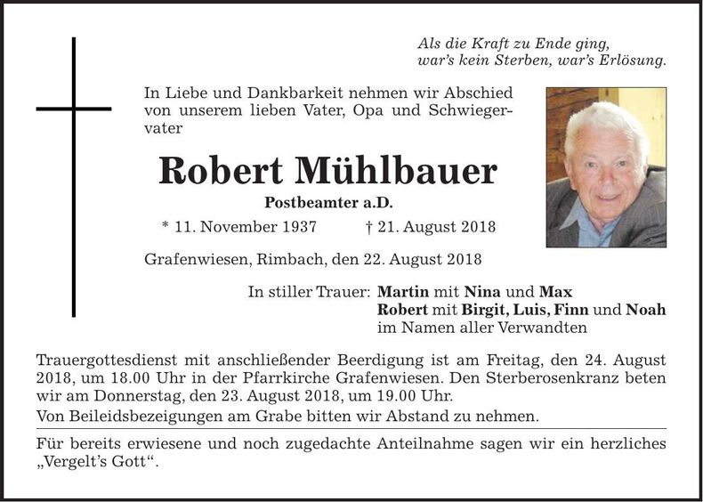 Traueranzeige Robert Mühlbauer