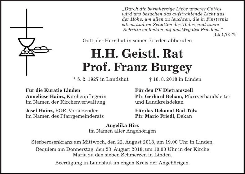 Traueranzeige Franz Burgey