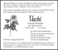 Traueranzeige Ursula Partsch