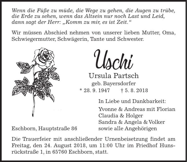 Traueranzeige Ursula Partsch