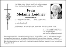 Traueranzeige Melanie Leidner