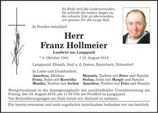Traueranzeige Franz Hollmeier