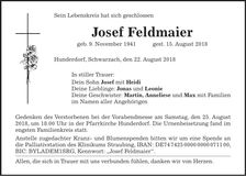Traueranzeige Josef Feldmaier