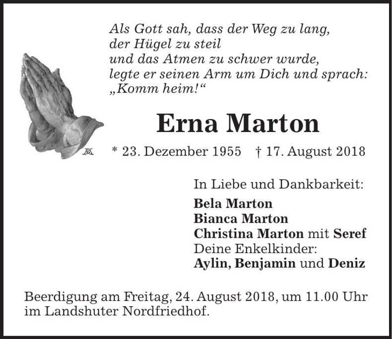 Traueranzeige Erna Marton