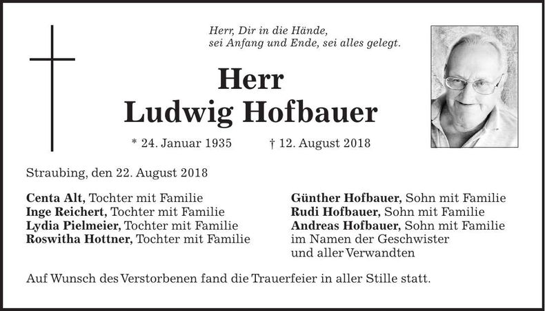 Traueranzeige Ludwig Hofbauer
