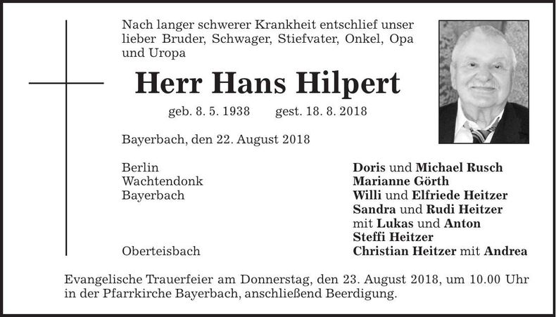 Traueranzeige Hans Hilpert