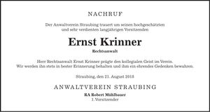 Traueranzeige Ernst Krinner