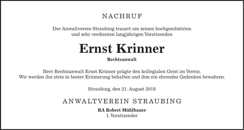 Traueranzeige Ernst Krinner