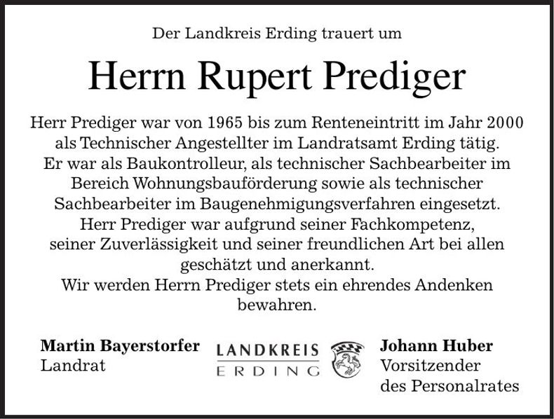 Traueranzeige Rupert Prediger