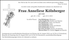 Traueranzeige Anneliese Kölnberger