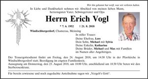 Traueranzeige Erich Vogl