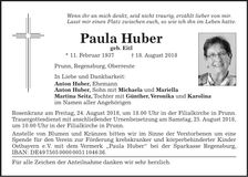 Traueranzeige Paula Huber