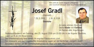 Traueranzeige Josef Gradl