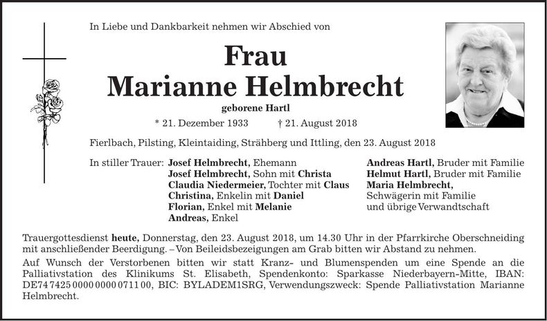 Traueranzeige Marianne Helmbrecht