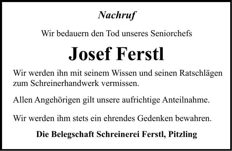Traueranzeige Josef Ferstl