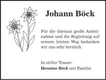 Traueranzeige Johann Böck