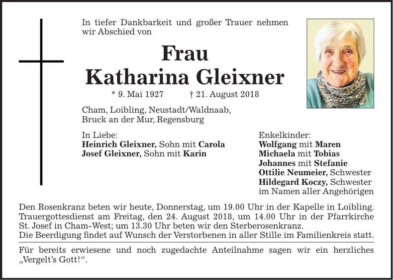 Traueranzeige Katharina Gleixner