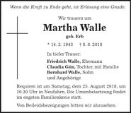 Traueranzeige Martha Walle