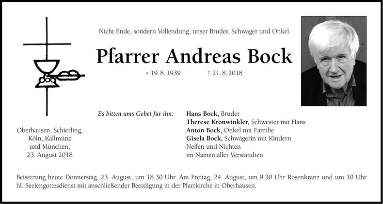 Traueranzeige Andreas Bock