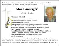 Traueranzeige Max Lanzinger