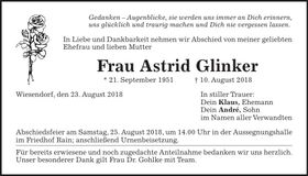 Traueranzeige Astrid Glinker