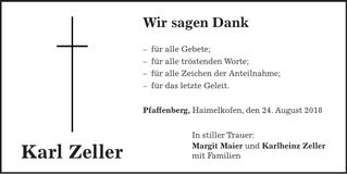 Traueranzeige Karl Zeller
