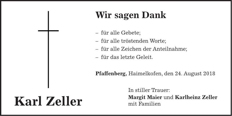 Traueranzeige Karl Zeller
