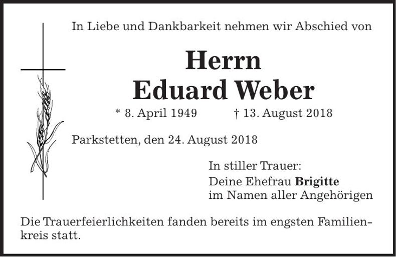 Traueranzeige Eduard Weber