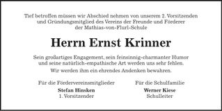 Traueranzeige Ernst Krinner