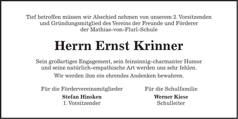 Traueranzeige Ernst Krinner