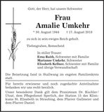 Traueranzeige Amalie Umkehr