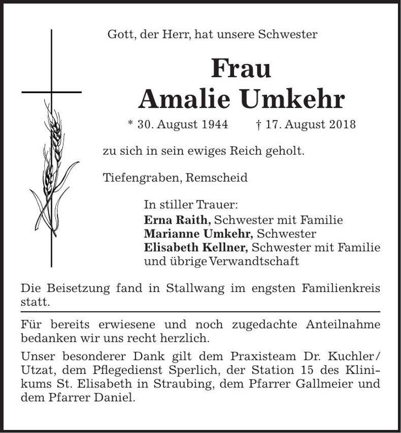 Traueranzeige Amalie Umkehr