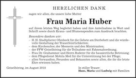 Traueranzeige Maria Huber