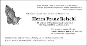 Traueranzeige Franz Reischl