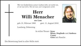 Traueranzeige Willi Menacher