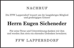 Traueranzeige Eugen Sicheneder