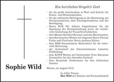 Traueranzeige Sophie Wild