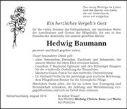 Traueranzeige Hedwig Baumann