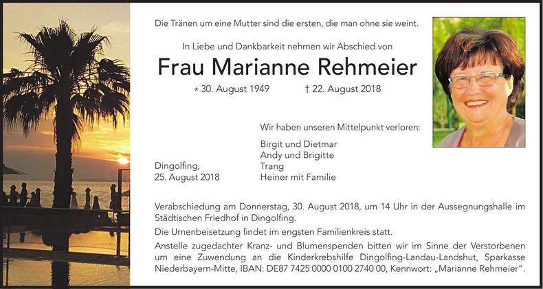 Traueranzeige Marianne Rehmeier