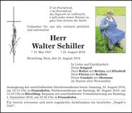 Traueranzeige Walter Schiller
