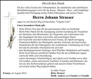 Traueranzeige Johann Strasser