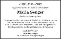 Traueranzeige Maria Senger