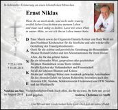 Traueranzeige Ernst Niklas