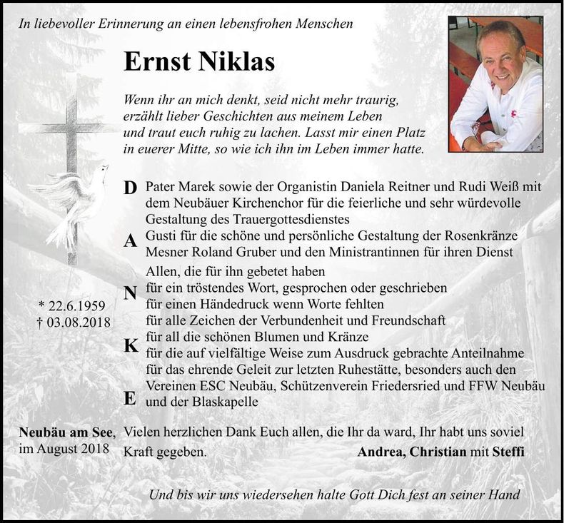 Traueranzeige Ernst Niklas