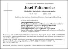 Traueranzeige Josef Faltermeier