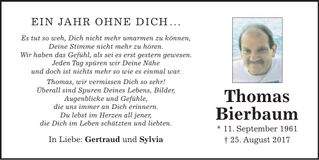 Traueranzeige Thomas Bierbaum